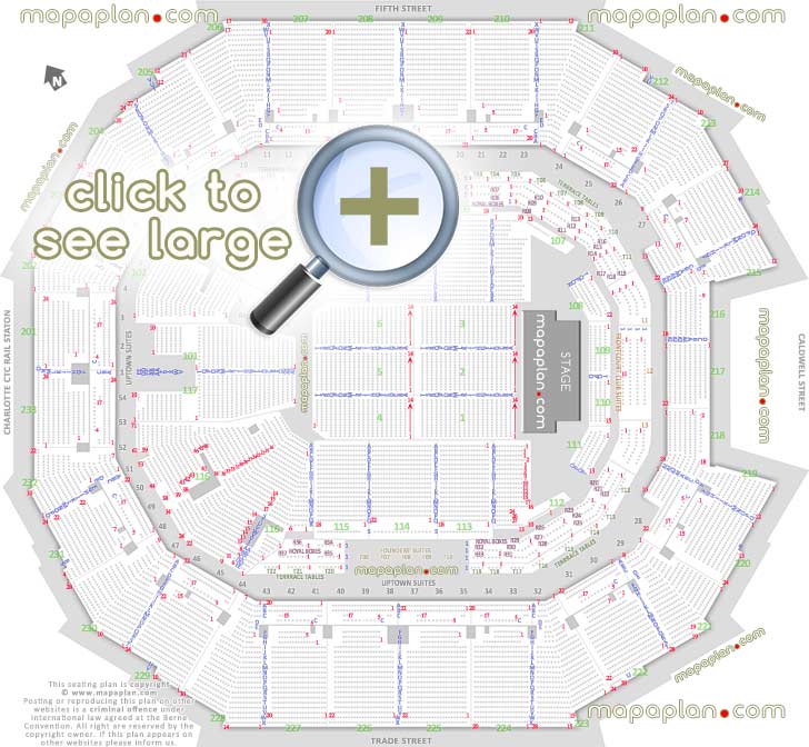 detailed seat row numbers end stage concert sections floor plan map lower upper level layout Charlotte Spectrum Center seating chart