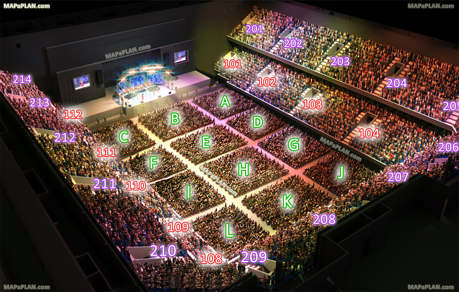 concert chart with stage floor inner golden circle interactive sections arrangement interactieve podium vloerplan tribune 1e 2e rang Amsterdam Ziggo Dome Arena seating plan