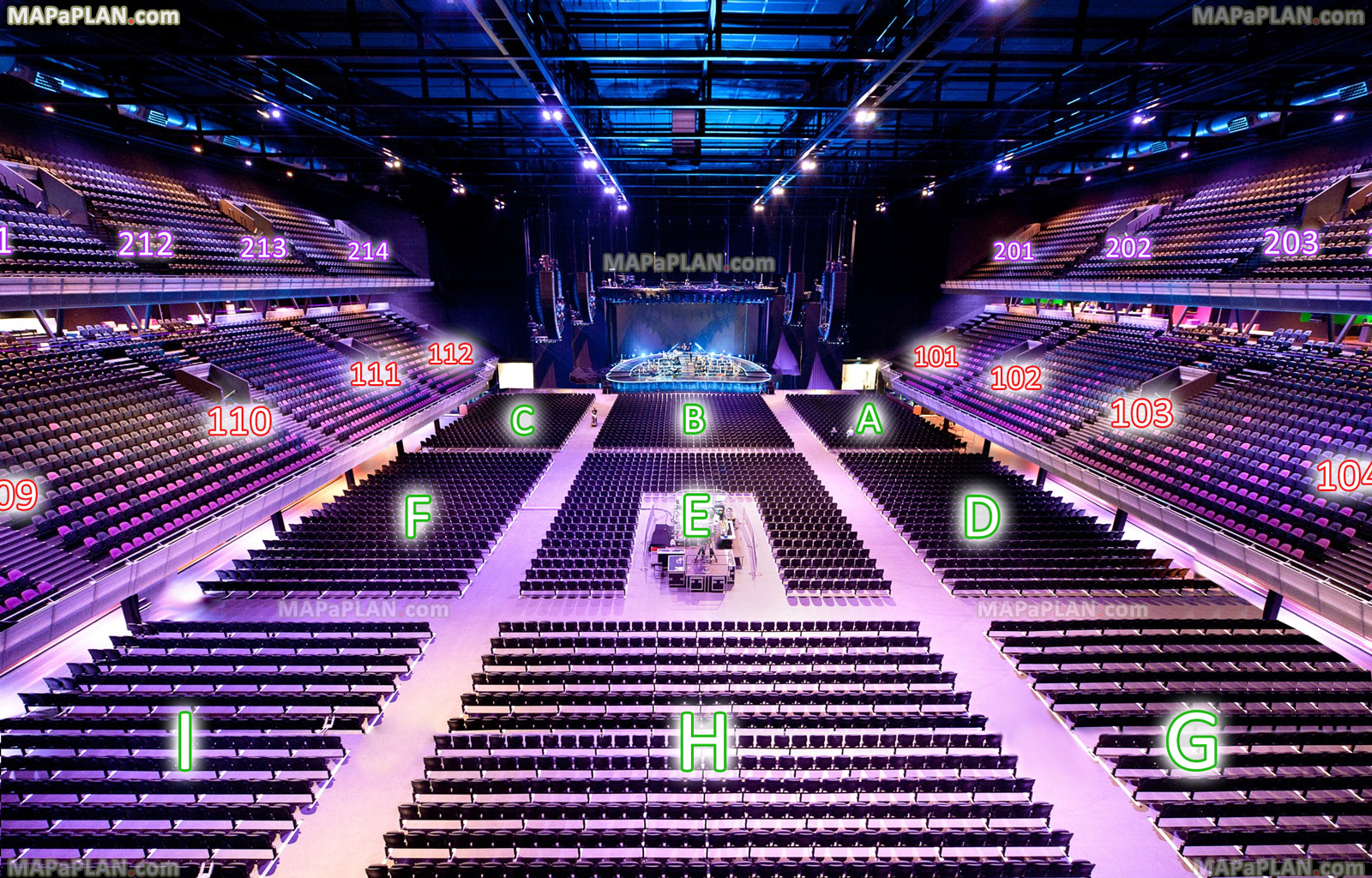 view from block 106 row 1 seat 214 virtual inside best seats 3d tour zicht vak 106 rij 1 stoel 214 beste plaatsen binnen indeling zaalplan Amsterdam Ziggo Dome Arena seating plan