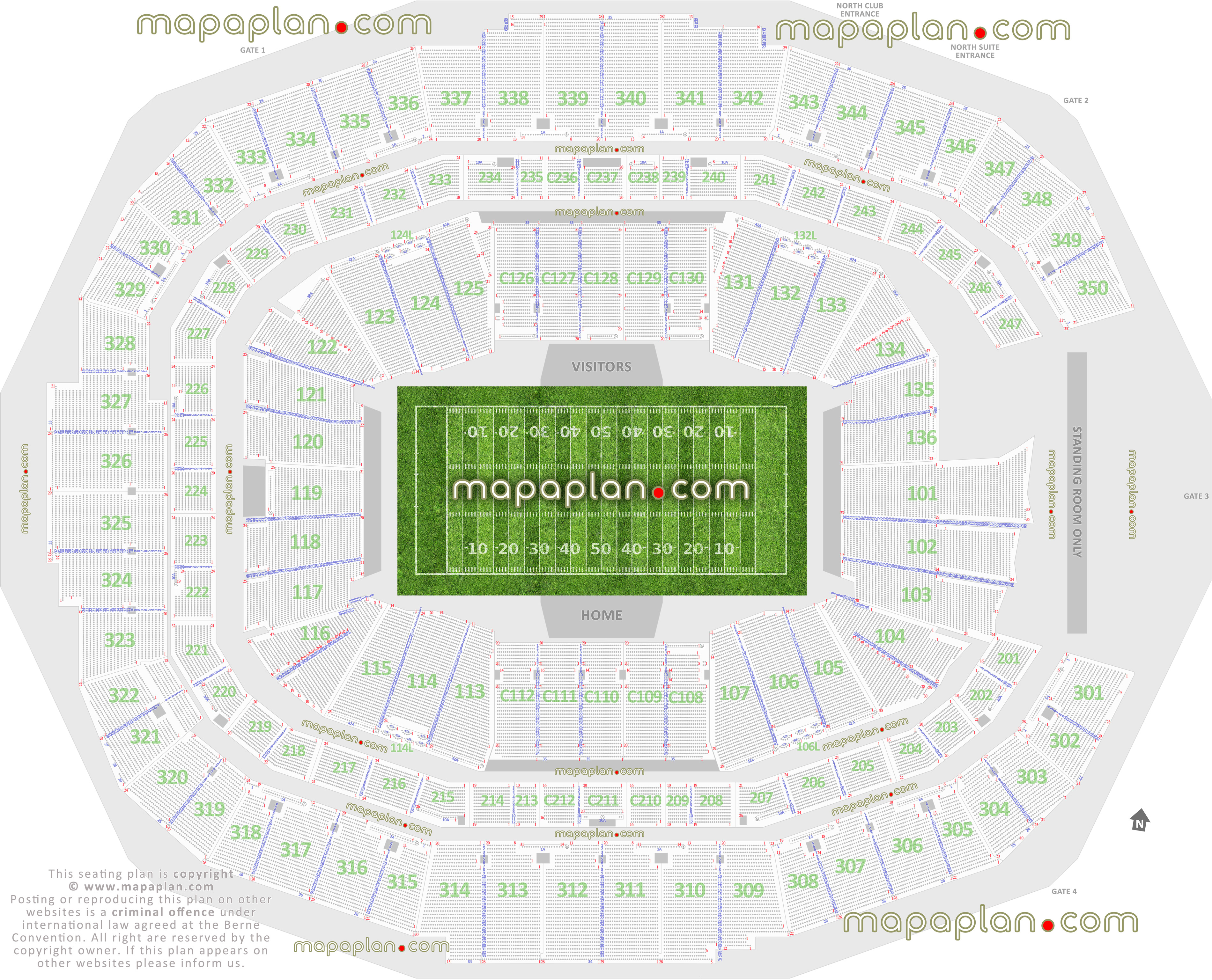 Atlanta Mercedes-Benz Stadium seating chart plan seating plan falcons football exact section numbers best rows seats selection layout 100 club 200 mezzanine 300 upper level sections