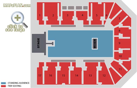 General admission unreserved floor standing inside map Birmingham Resorts World Arena NEC seating plan