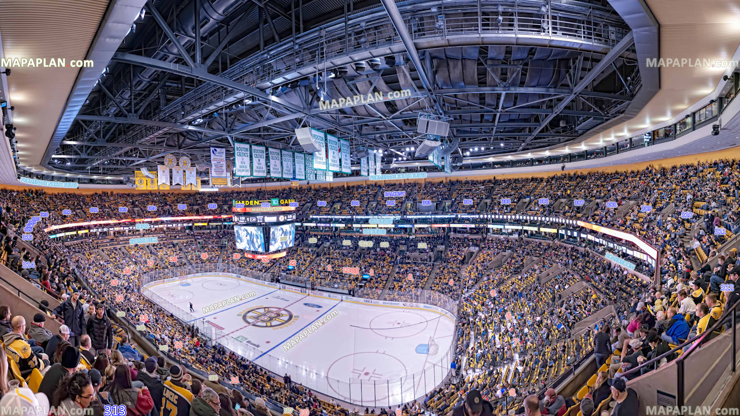 view section row seat bruins loge premium club balcony level luxury vip suites box promenade level halo heineken boardroom Boston TD Garden seating chart