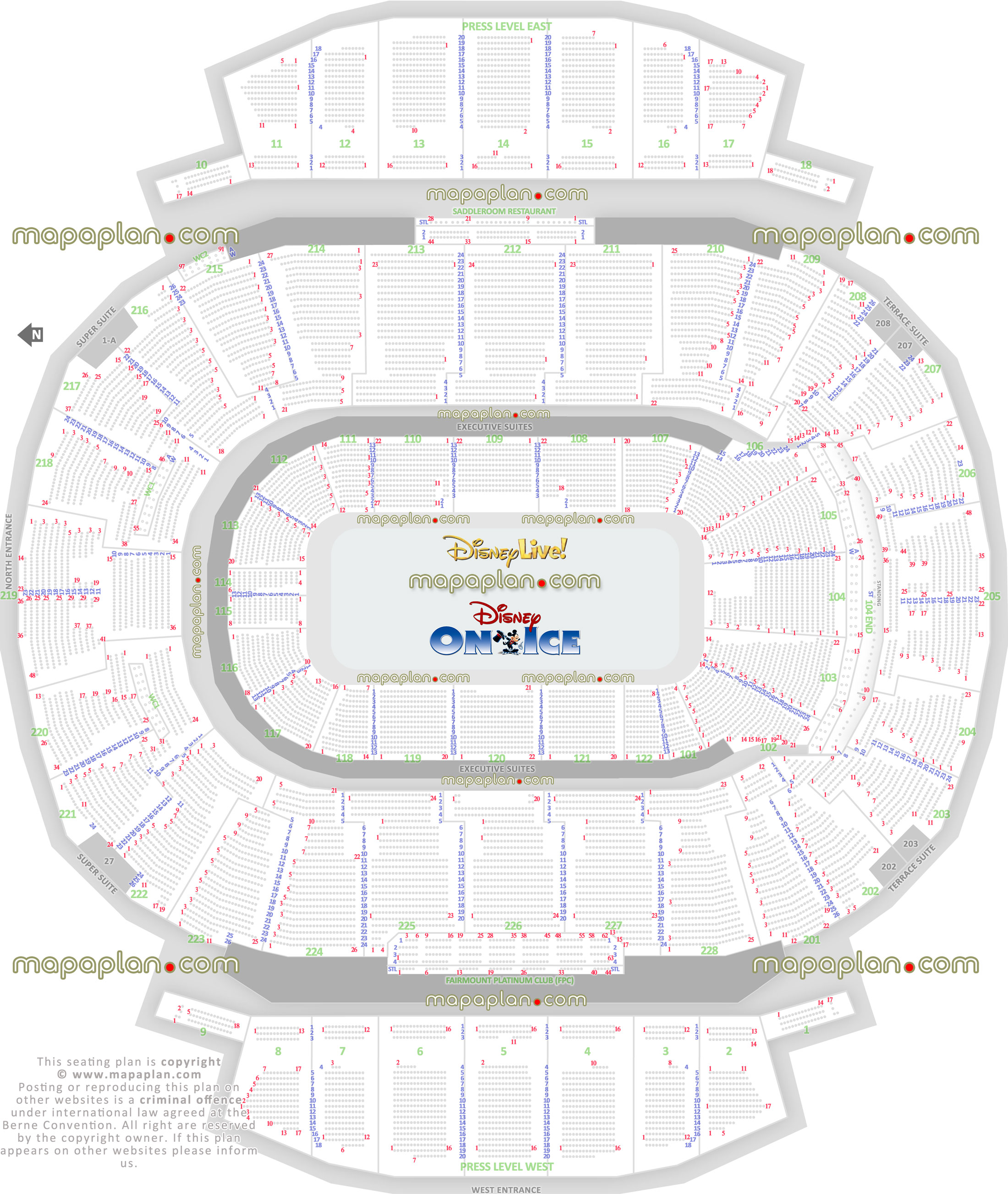 disney ice disney live calgary ab canada best seat finder 3d interactive tool precise detailed aisle seat wc row numbering location data plan ice rink event floor level lower 100 bowl concourse press platinum club restaurant upper balcony seating executive box suites terrace super suites Calgary Scotiabank Saddledome seating chart