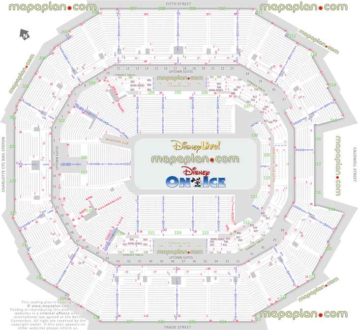 disney live ice charlotte usa best seat finder 3d interactive tool precise detailed aisle seat row numbering location data plan ice rink event floor level lower bowl concourse upper balcony seating uptown founders suites frontcourt backcourt club terrace tables royal boxes Charlotte Spectrum Center seating chart