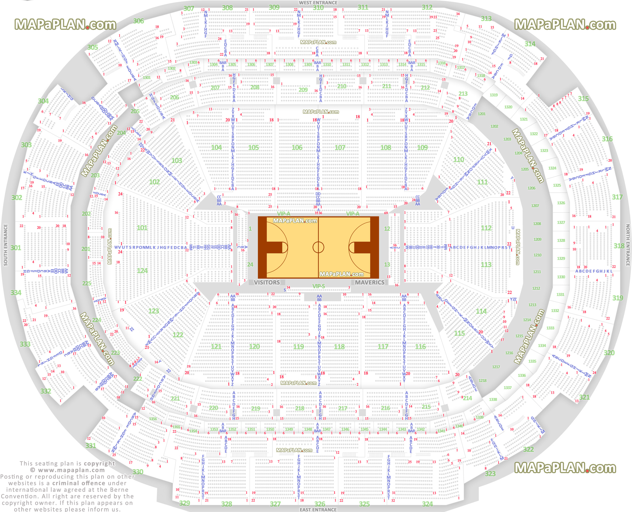 detailed seat row numbers dallas mavericks basketball plan with lower platinum terrace levels layout Dallas American Airlines Center seating chart