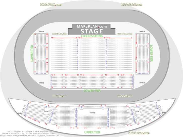 detailed seat row numbers concert stage chart floor map showing lower upper tier blocks Derby Velodrome Arena seating plan