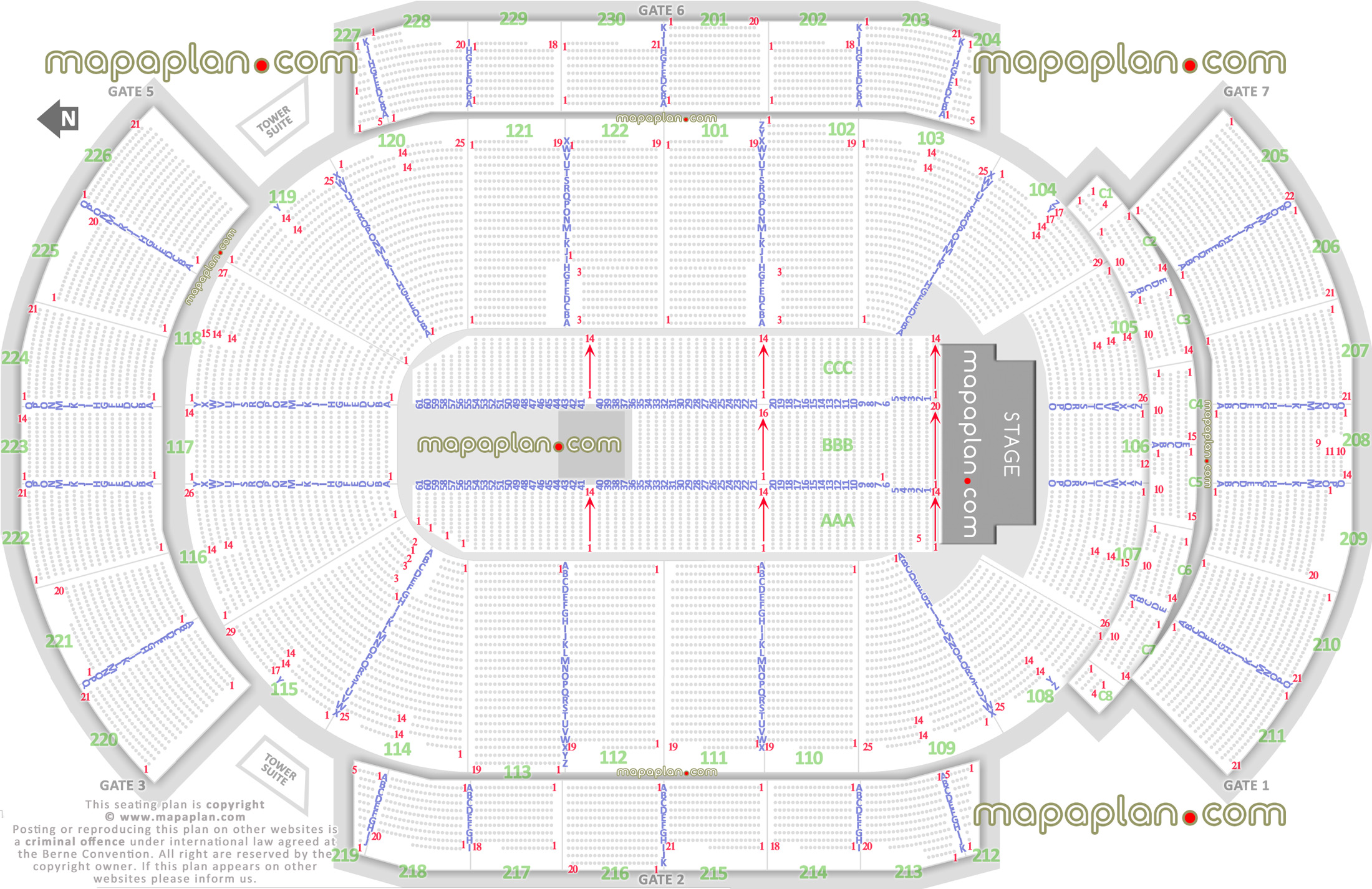 detailed seat row numbers end stage concert sections floor plan map lower club upper level layout Glendale Desert Diamond Arena seating chart