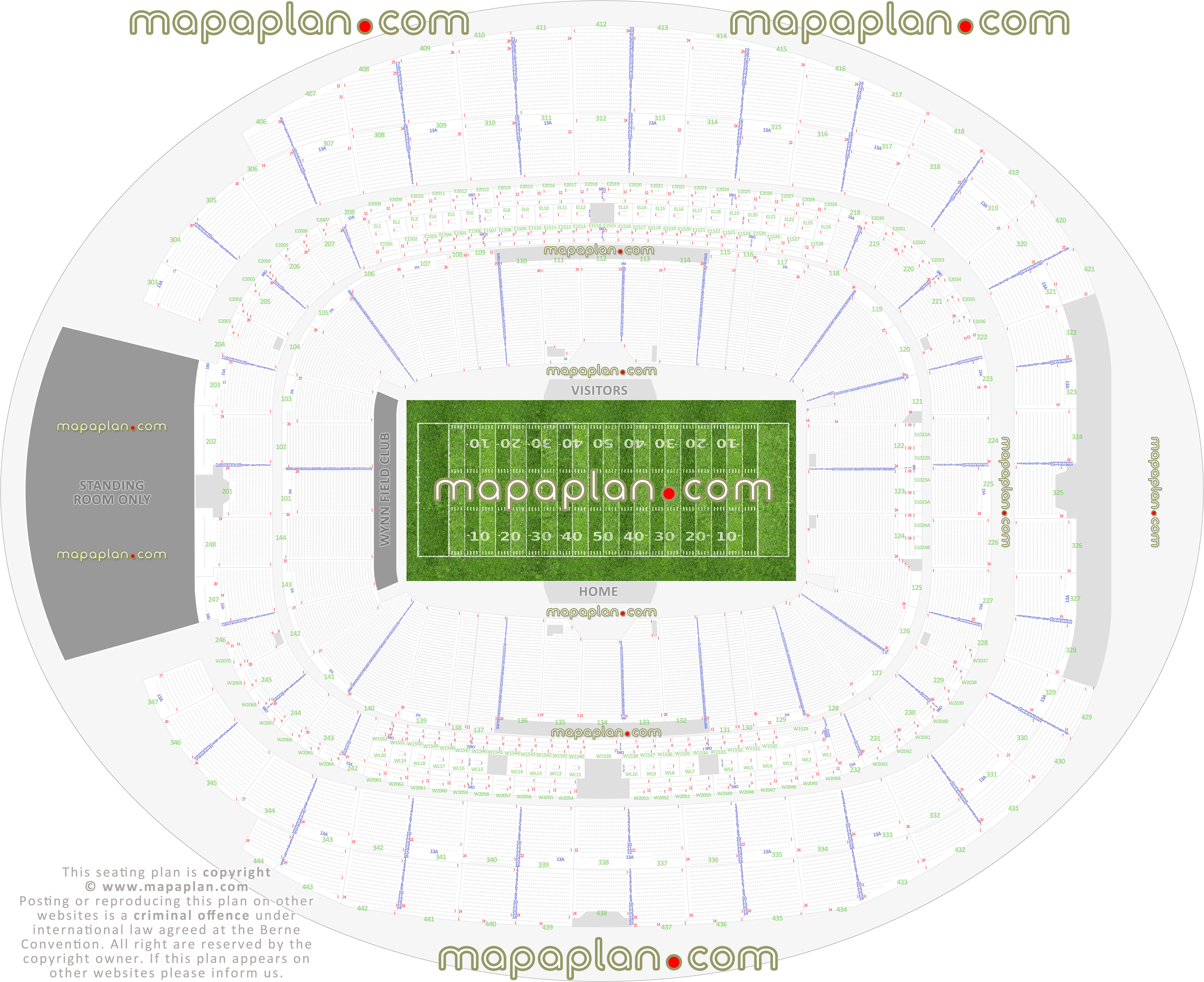 Las Vegas Allegiant Stadium seating chart map floor plan raiders football games row seat numbers unlv rebels arena diagram individual find seat locator seats row best seats rows numbered sections