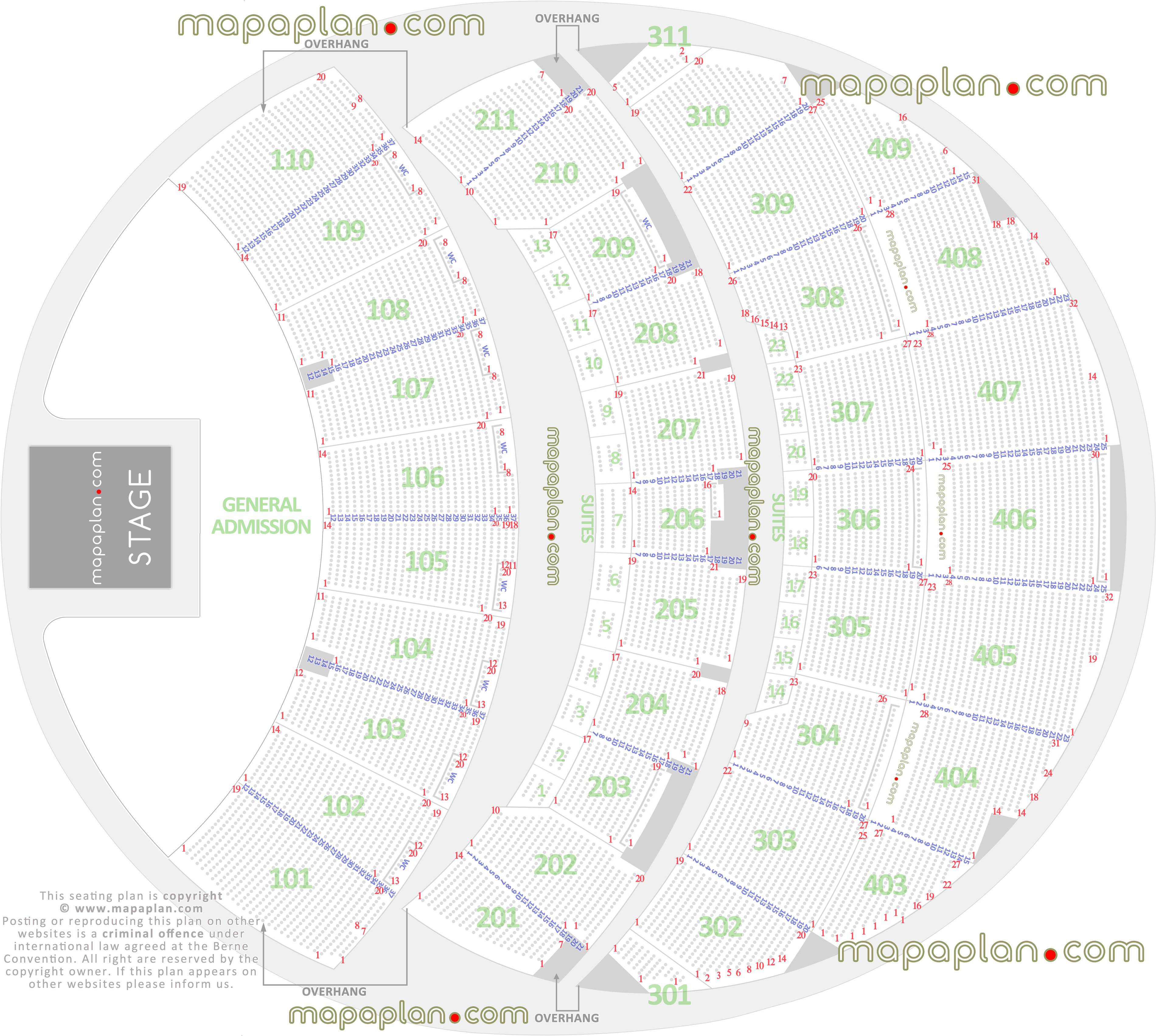 Las Vegas Sphere seating chart detailed seat numbers row numbering concert chart interactive plan layout