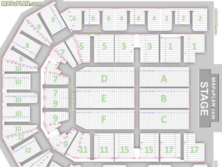 Detailed seat numbers chart with rows and blocks layout Liverpool M&S Bank Arena seating plan