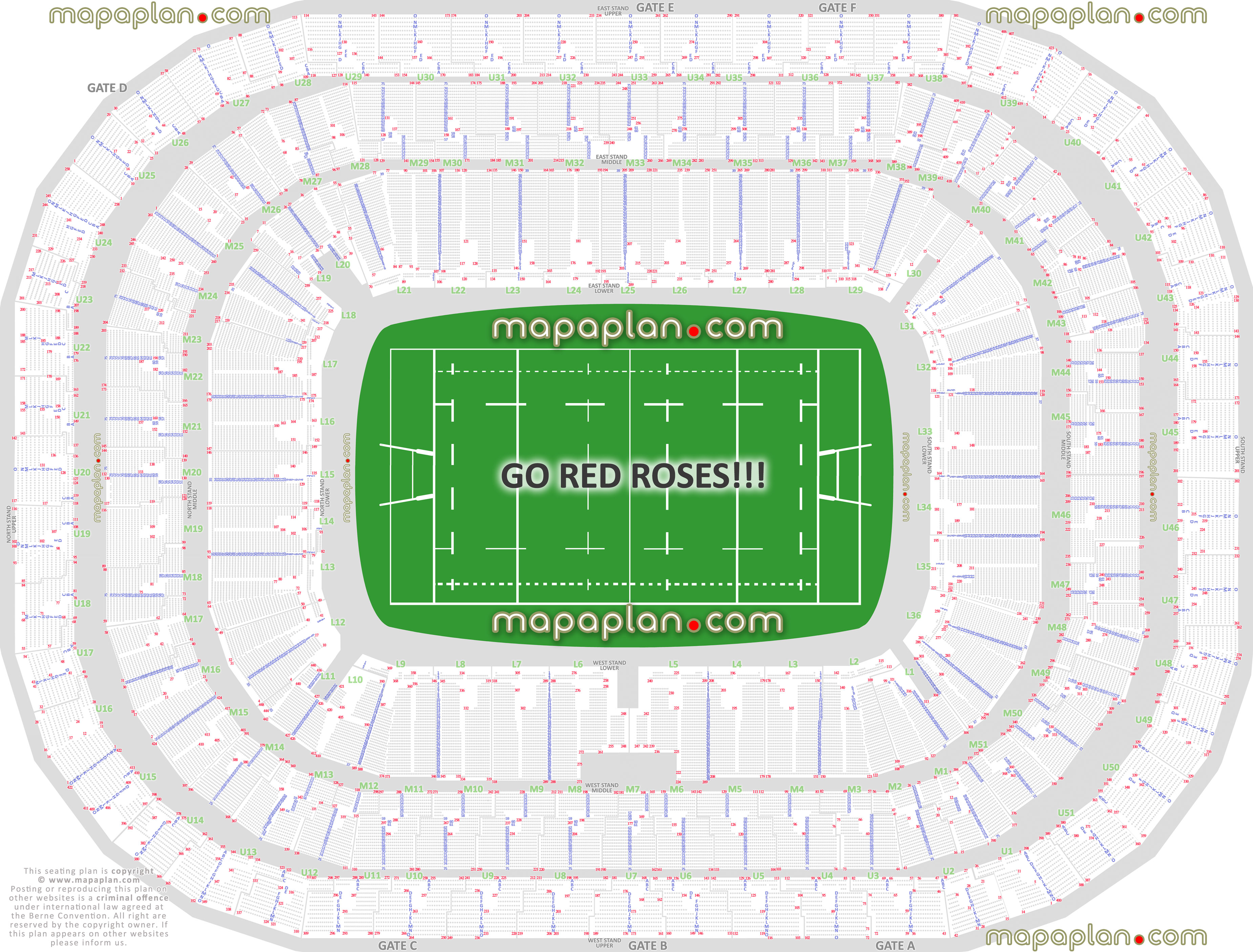 Twickenham Stadium Detailed Seat Row Numbers Rugby World Cup Floor Plan Sections Map With West East North South Stands Lower Middle Upper Tier Layout London