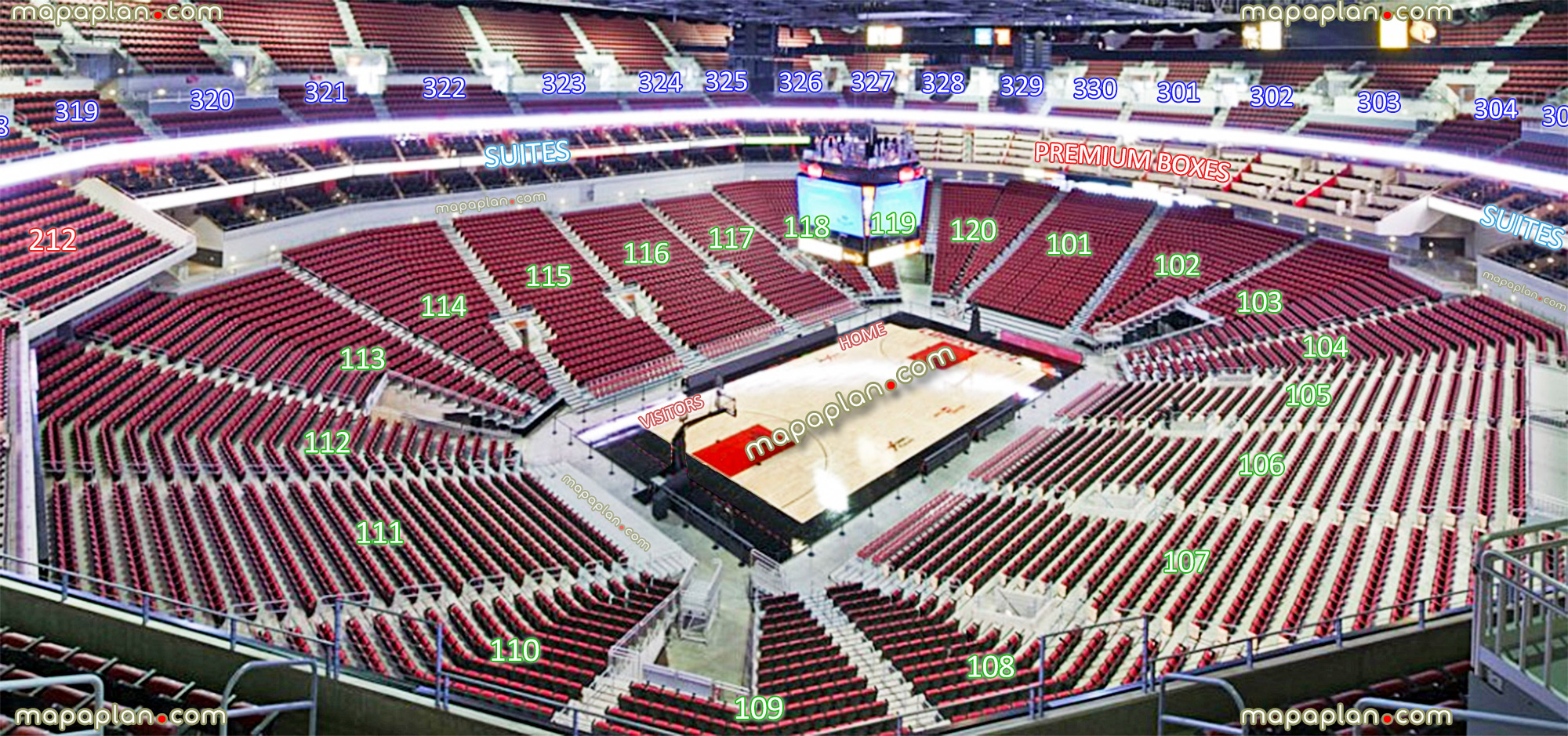 view section 312 row f seat 5 university louisville u of l cardinals ncaa college basketball tournament panorama home team visitors benches courtside sideline court baseline corner sections Louisville KFC Yum! Center seating chart