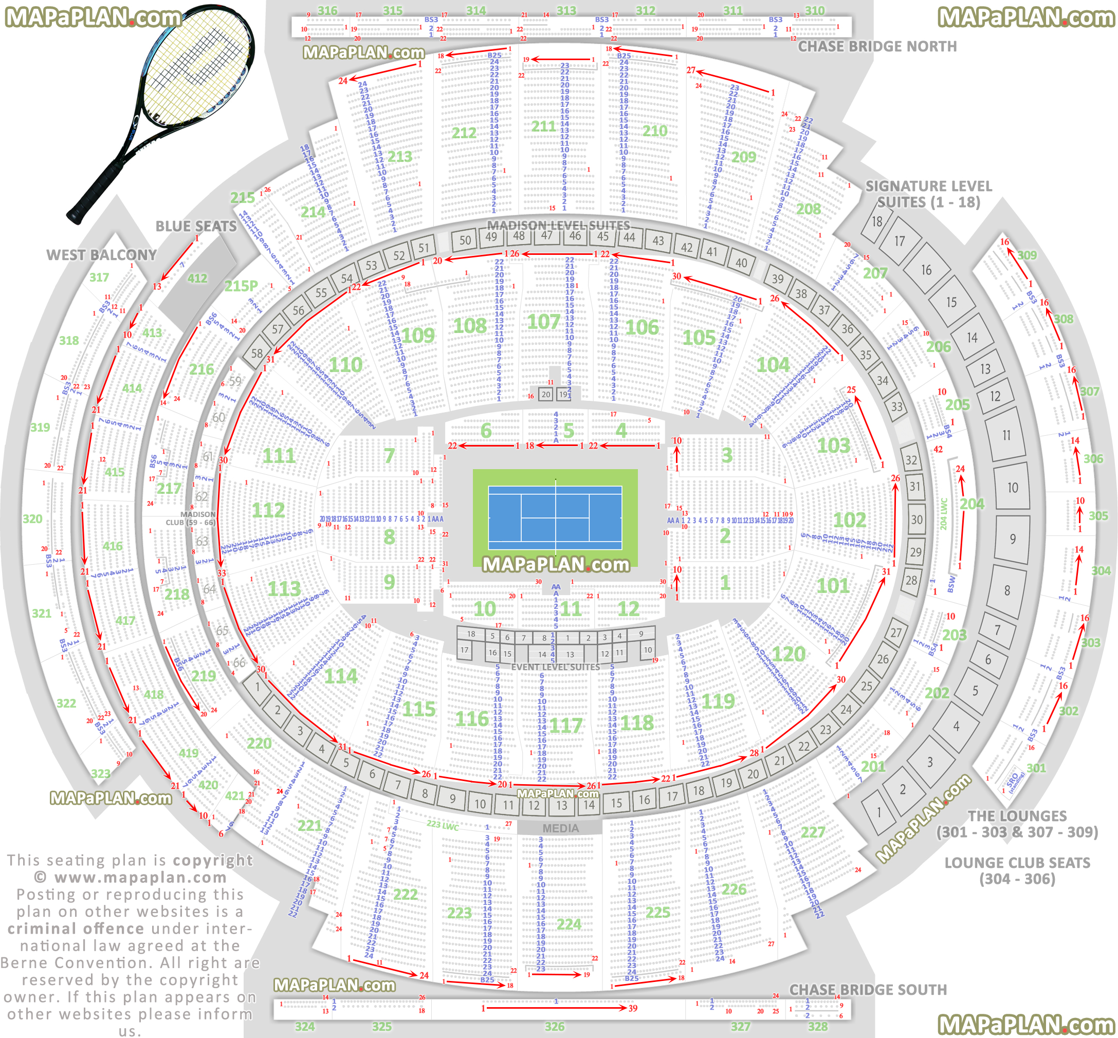 Madison Square Garden seating chart Tennis tournament detailed plan