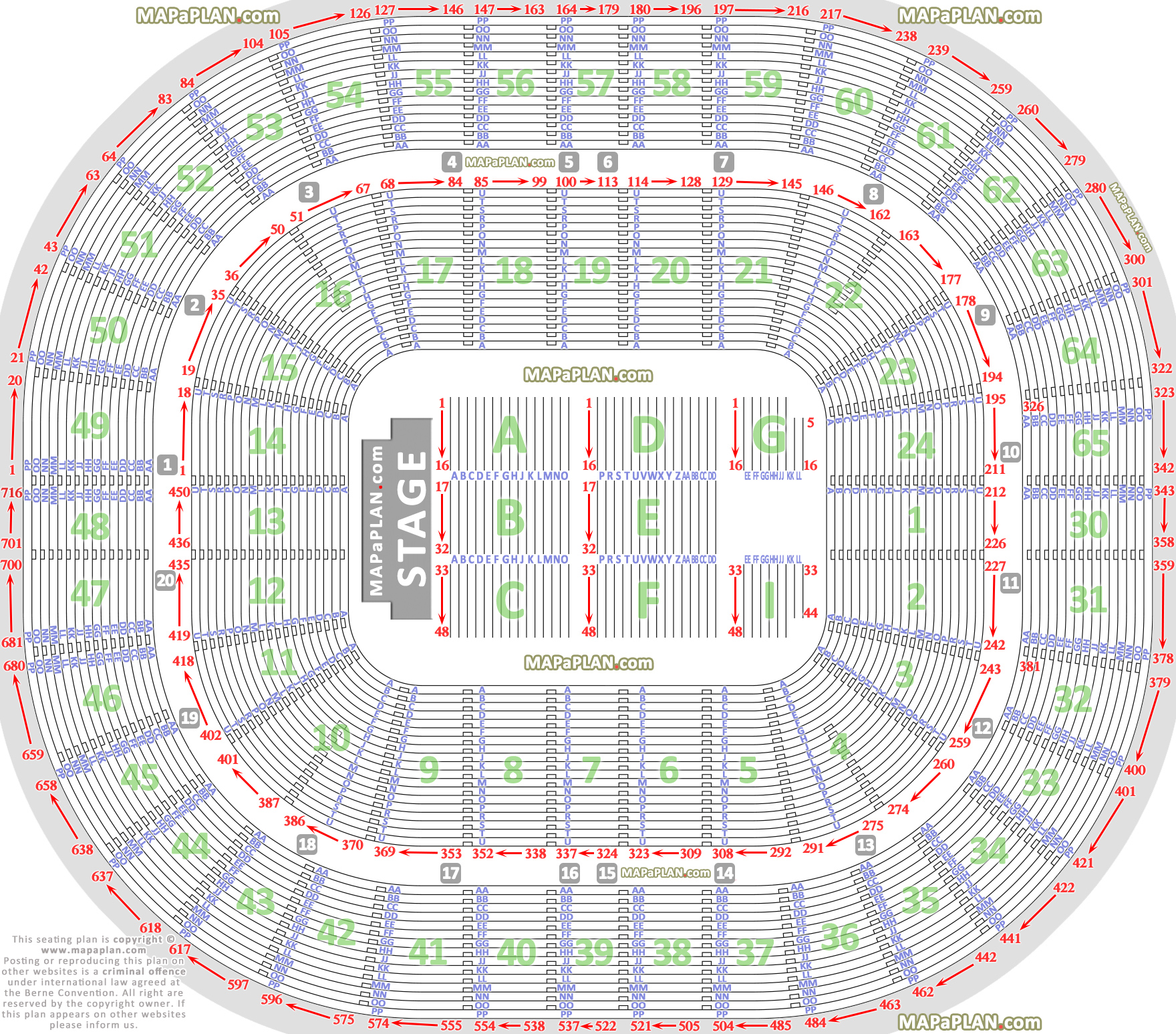 detailed seat row numbers concert chart flat floor lower upper tier levels layout Melbourne Rod Laver Arena seating plan