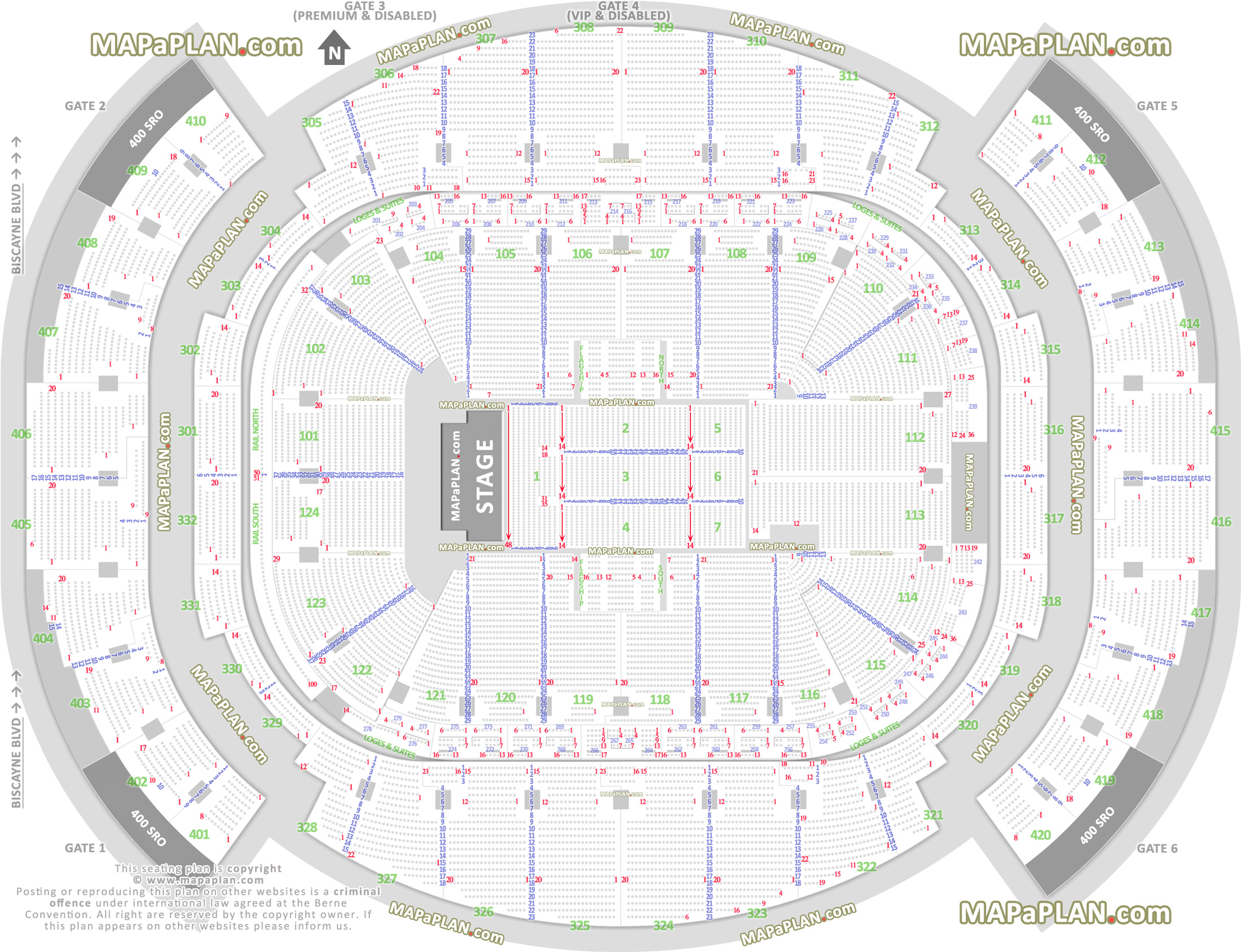 Miami American Airlines Arena Detailed seat & row