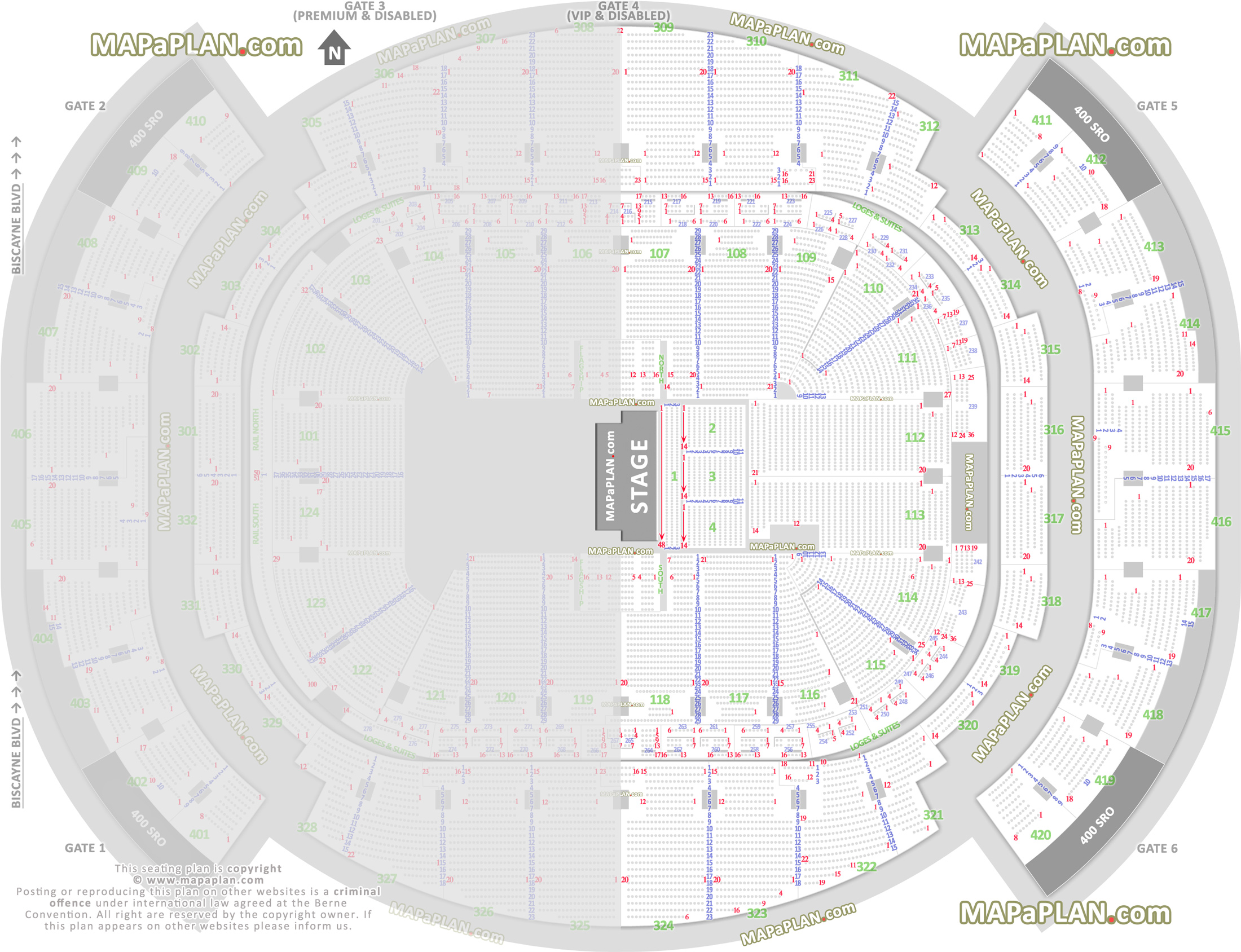 waterfront theater miami american airlines arena detailed seat numbers row Miami Kaseya Center Arena seating chart