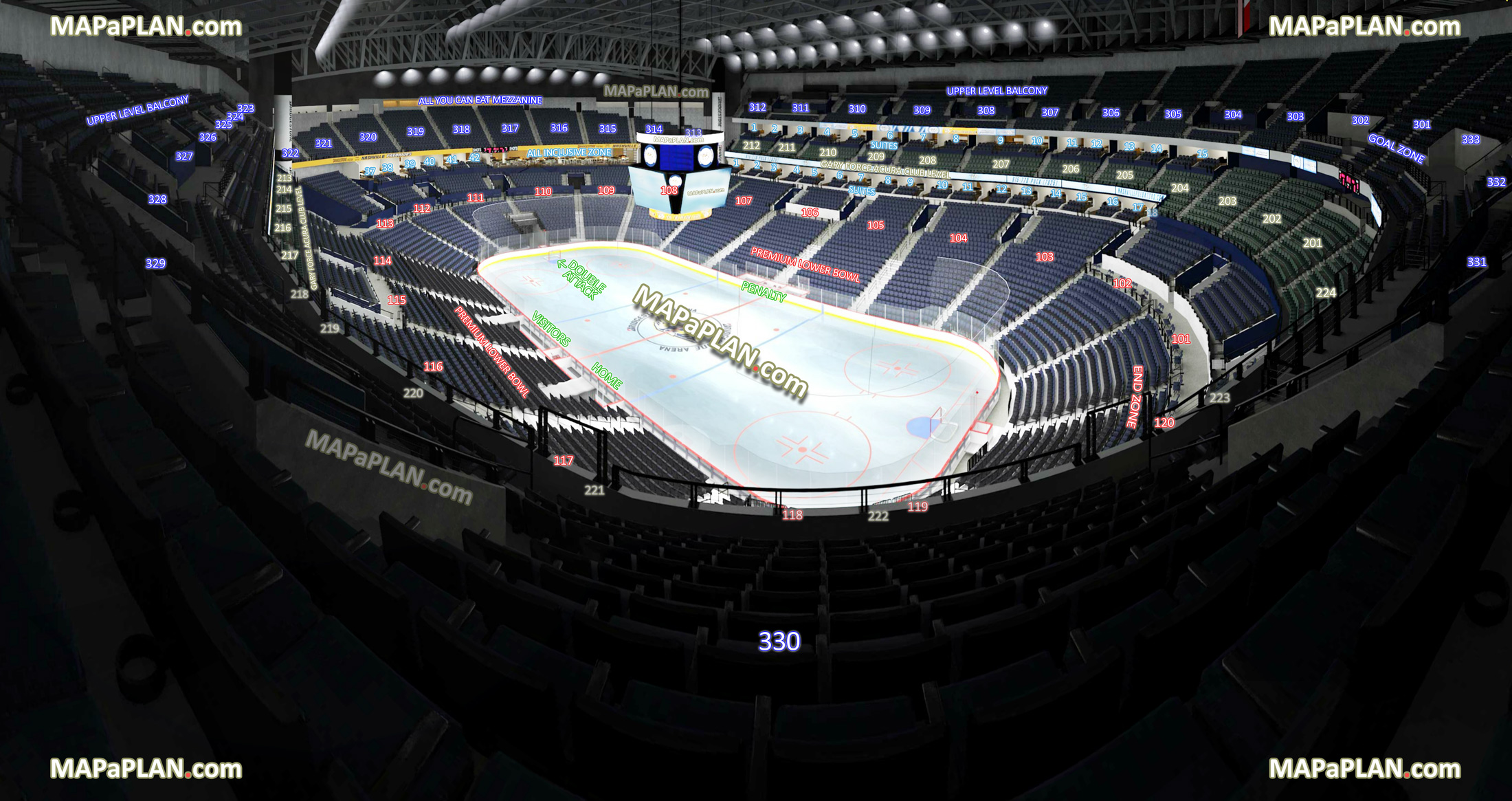 view section 330 row k seat 8 predators game photo premium twice end lower bowl 100 suite boxes sideline goal zone upper level balcony all you can eat mezzanine Nashville Bridgestone Arena seating chart