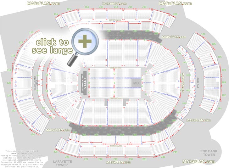 end stage concert plan showing fully seated live floor chart of the rock with aisle seat numbers Newark Prudential Center seating chart