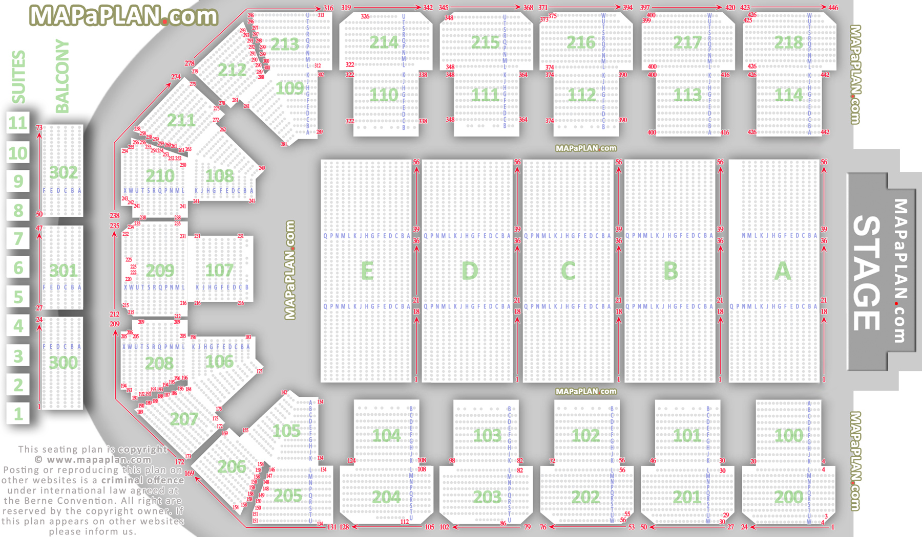 Detailed seat numbers row lettering concert chart with floor tiered balcony layout Newcastle Utilita Arena seating chart