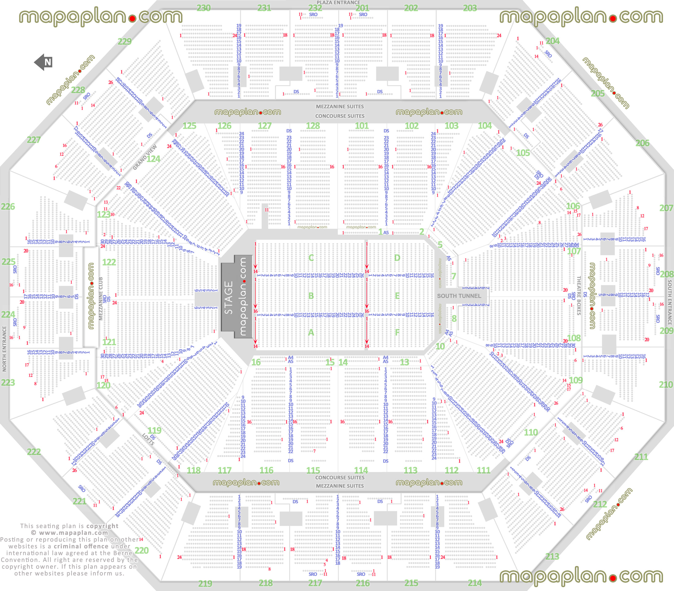 Oracle Arena Detailed seat & row numbers end stage