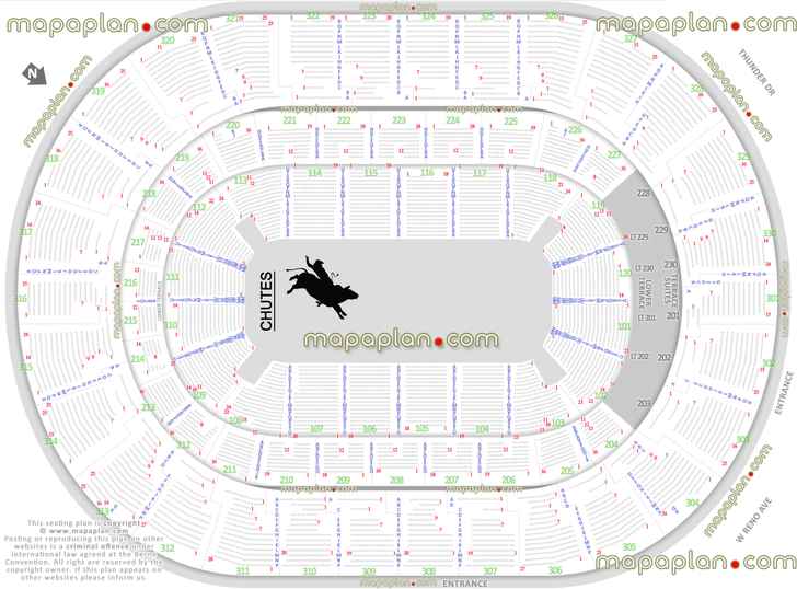 pbr professional bull riders rodeo oklahoma city oklahoma usa detailed seating capacity 3d arrangement arena row numbers layout lower club upper level main entrance gate exits map west east south north detailed fully seated chart setup standing room only sro areas wheelchair disabled handicap accessible seats plan Oklahoma City Paycom Center Arena seating chart