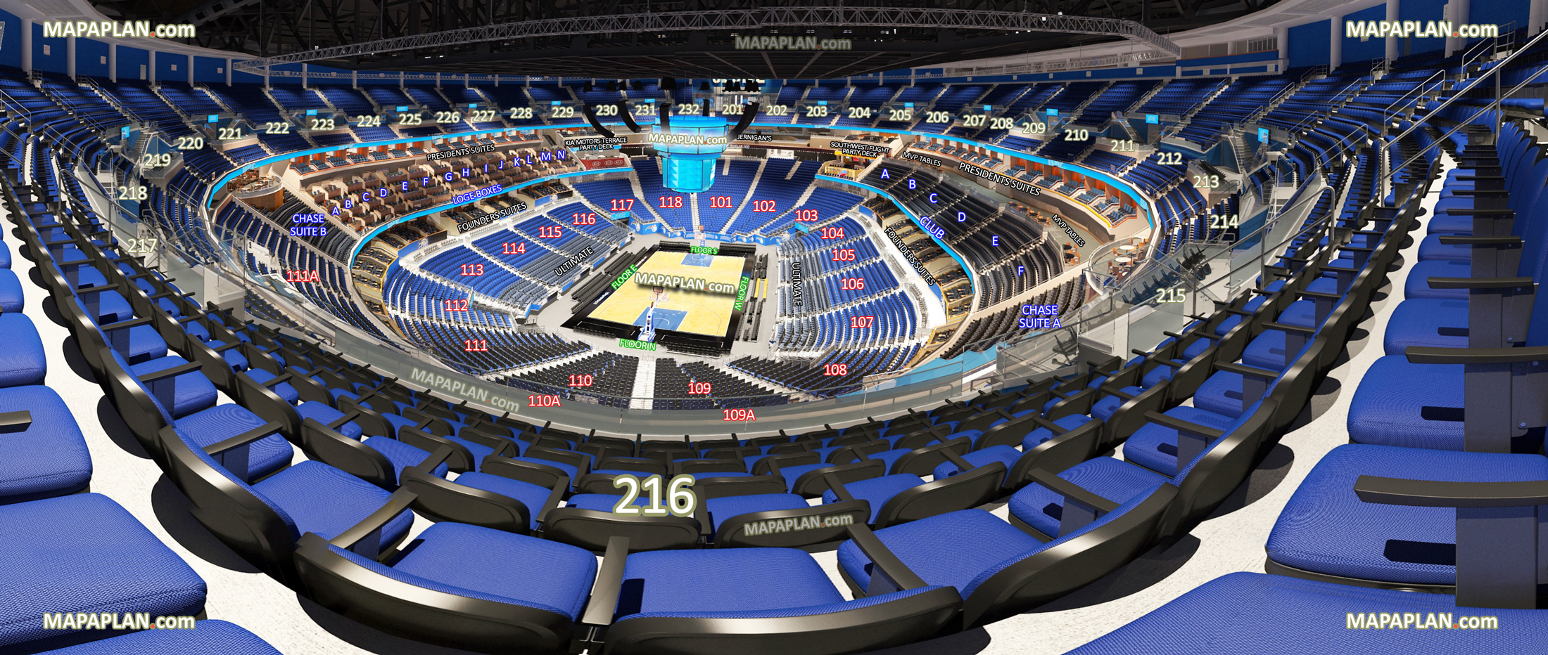 view section 216 row 12 seat 12 magic ncaa image chase club west level 100 terrace 200 promenade founders presidents suites loge box Orlando Kia Center seating chart