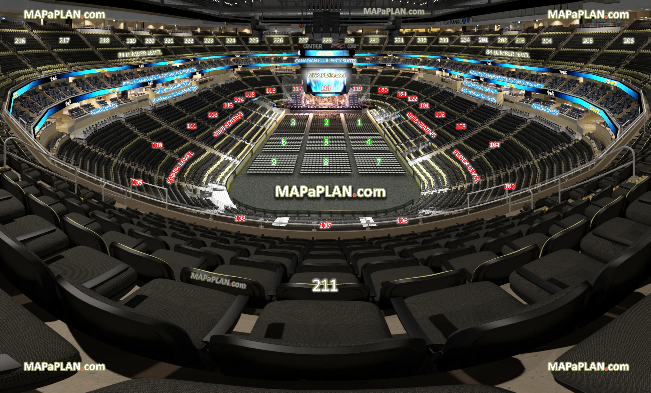 view section 211 row h seat 7 virtual venue 3d interactive interior tour upper level inside picture general admission ga 1st niagara club Pittsburgh PPG Paints Arena seating chart