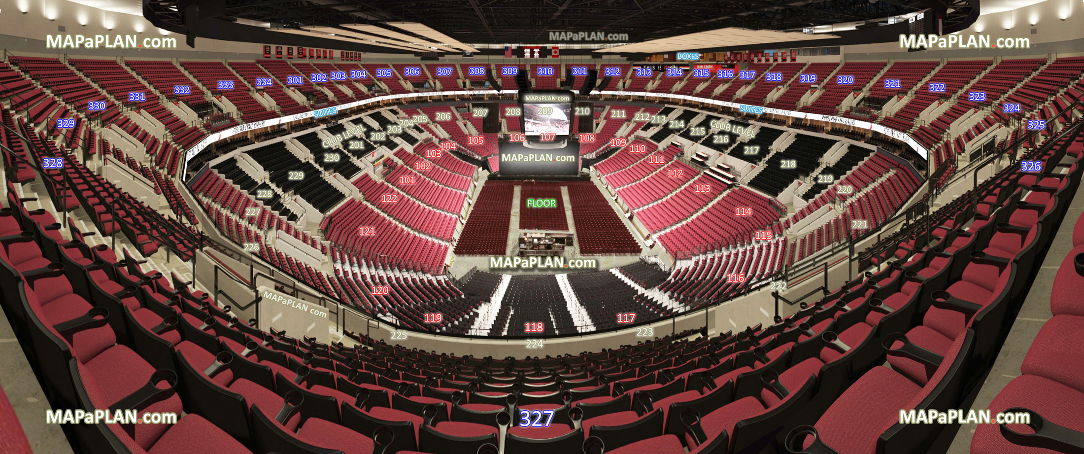 Moda Center (Rose Garden Arena) - View from Section 327 - O - Seat 10 - Rose Garden Arena virtual 3d interior tour & inside concert stage picture showing