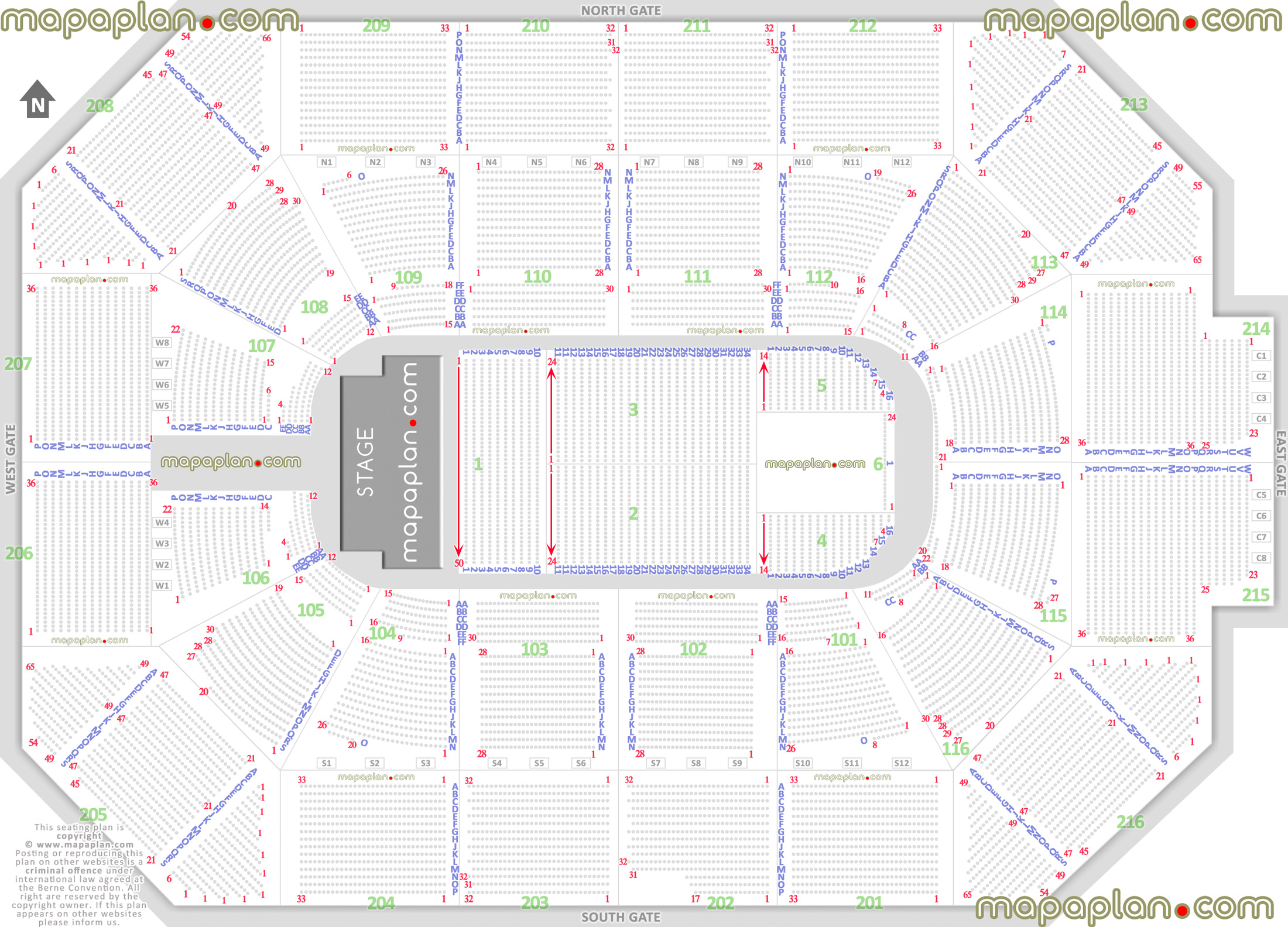 Allstate Arena Detailed seat & row numbers end stage concert sections