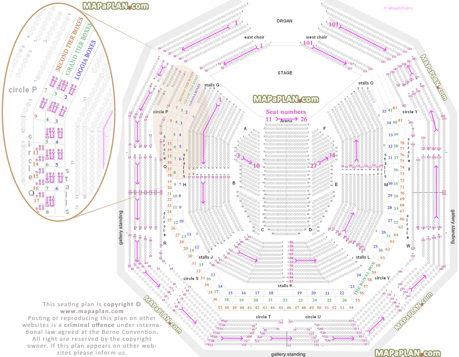 Royal Albert Hall detailed seat numbers seating plan