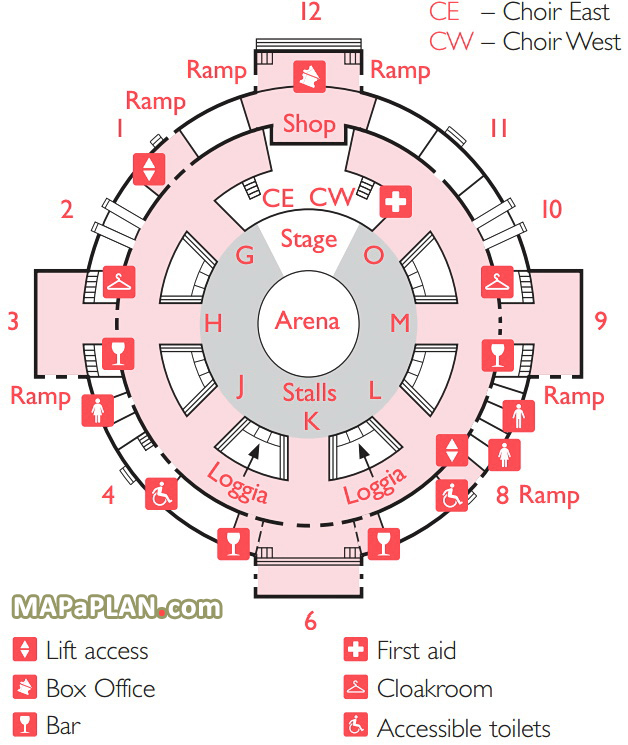 ground floor box office cloakroom facilities door numbers map Royal Albert Hall seating plan