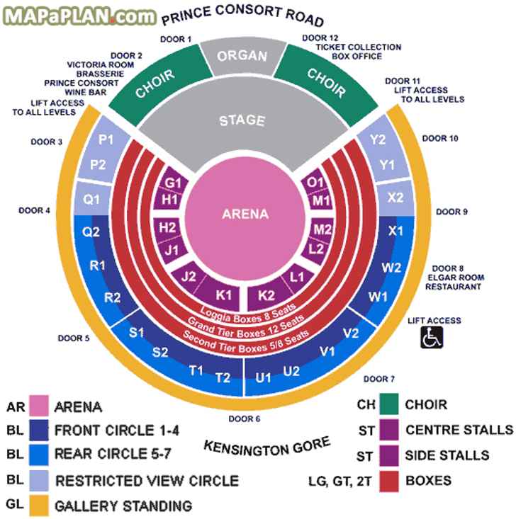 full capacity eric clapton block stage layout Royal Albert Hall seating plan