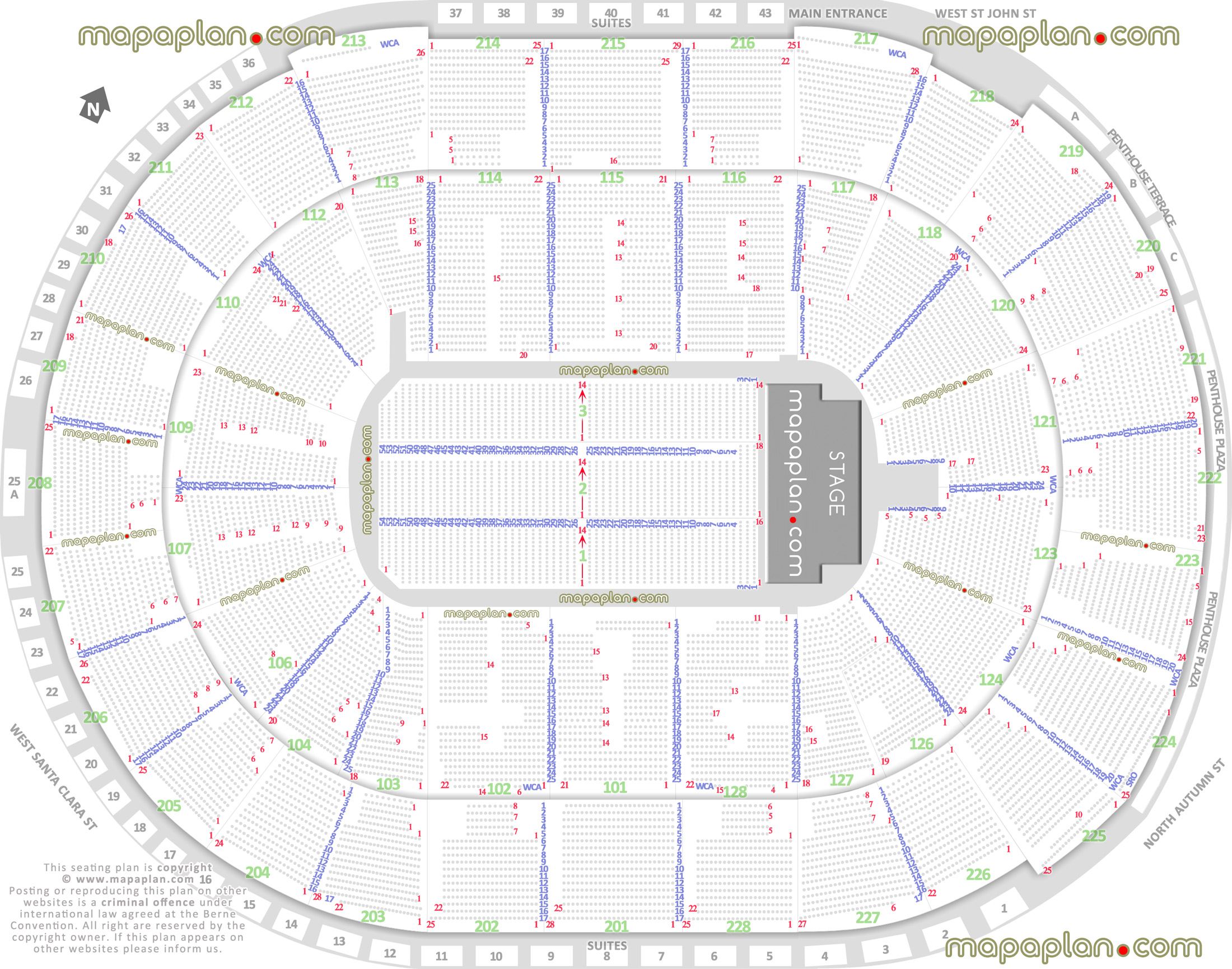 SAP Center seat & row numbers detailed seating chart, San ...