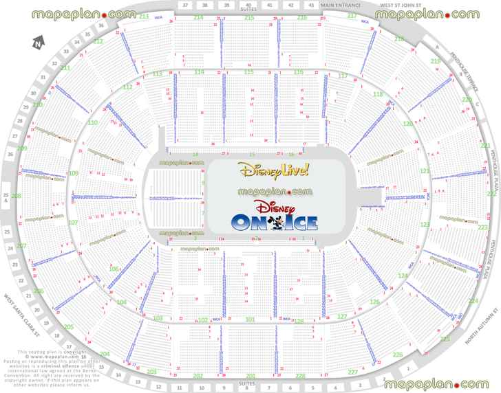 disney live disney ice san jose shark tank hp pavilion usa best seat finder 3d tool precise detailed aisle seat row numbering location data plan ice rink event floor level lower bowl concourse upper balcony seating San Jose SAP Center seating chart