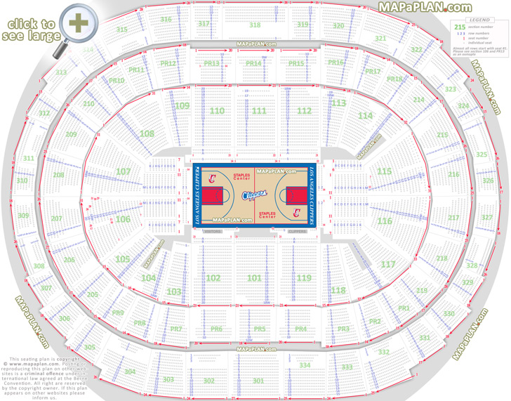 Los Angeles Clippers basketball seat numbers floor map with rows sections court plan Crypto.com Staples Center Arena seating chart