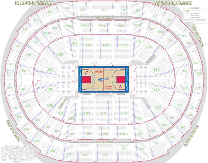 Los Angeles Clippers basketball seat numbers floor map with rows sections court plan Crypto.com Staples Center Arena seating chart