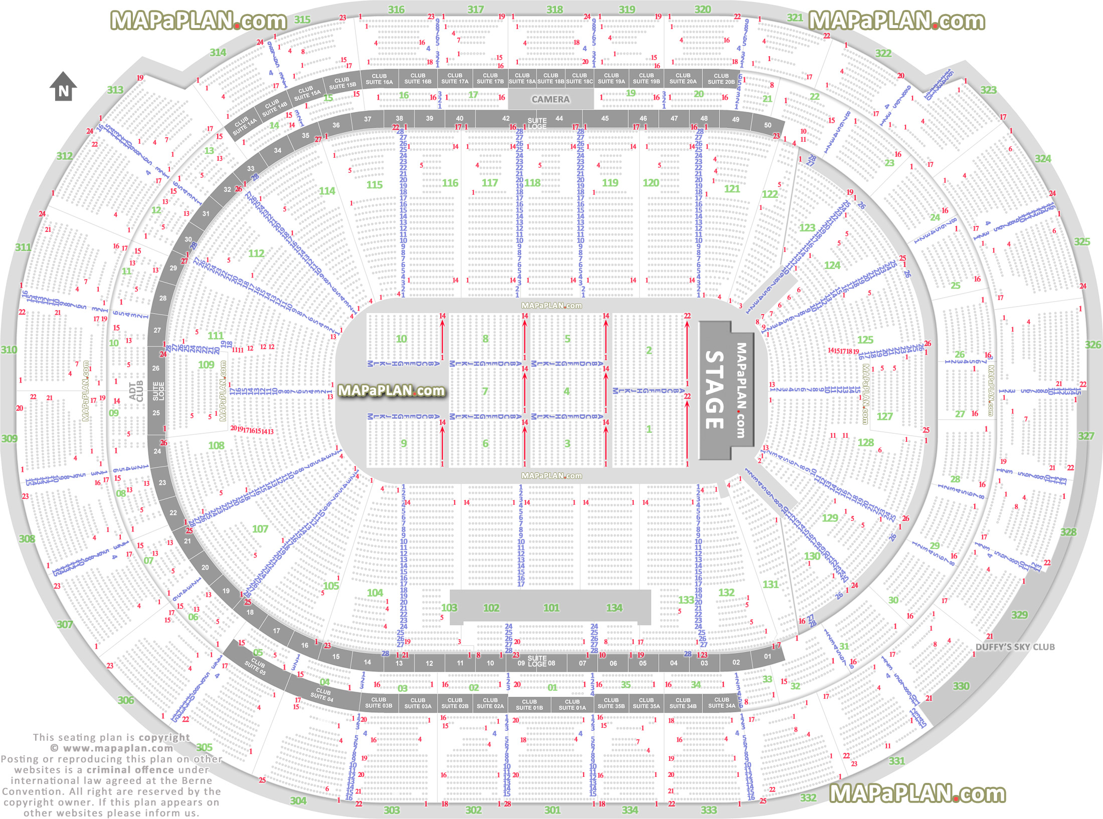 detailed seat row numbers end stage concert sections floor plan map arena plaza mezzanine layout Sunrise FLA Live Arena seating chart