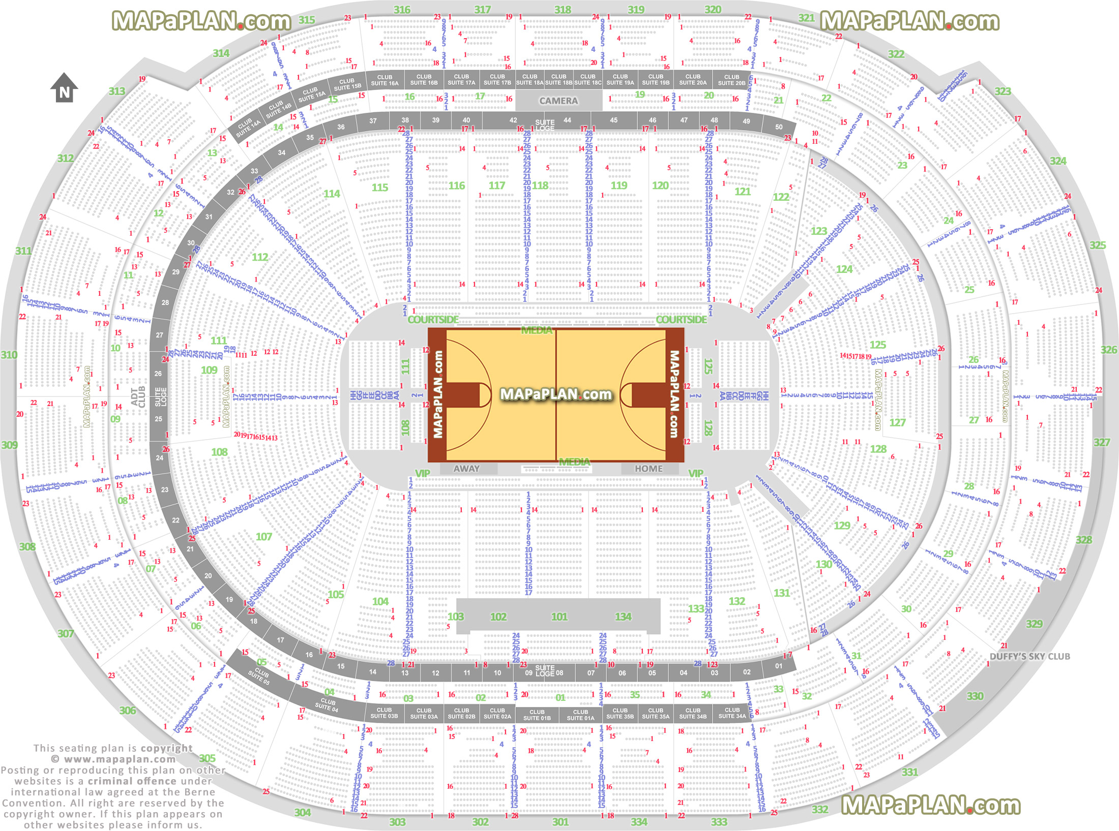 metropcs orange bowl basketball classic ncaa arena court sideline baseline courtside numbered seats Sunrise FLA Live Arena seating chart