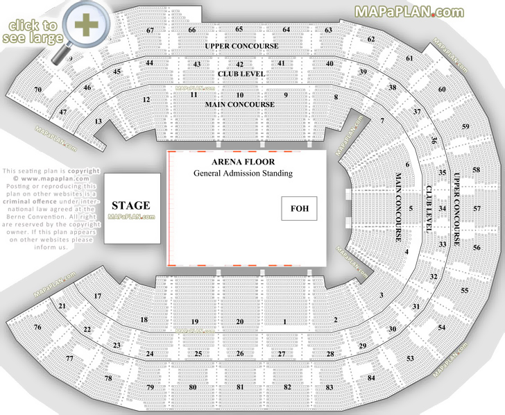 General admission flat floor standing layout upper concourse seated diagram map Sydney Qudos Bank Arena seating chart