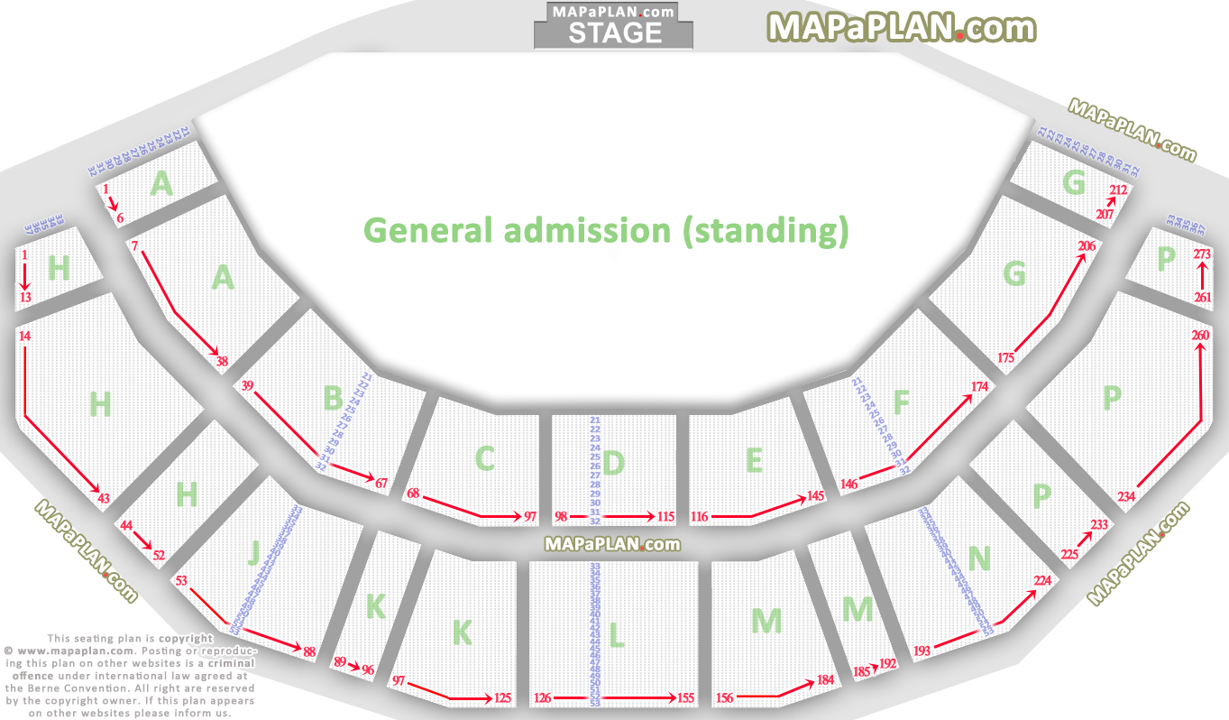 General admission ground floor standing diagram with seated tiered levels map Dublin 3Arena O2 Arena seating chart