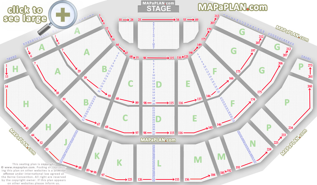 Detailed seat row numbers concert chart with flat tiered blocks layout Dublin 3Arena O2 Arena seating chart