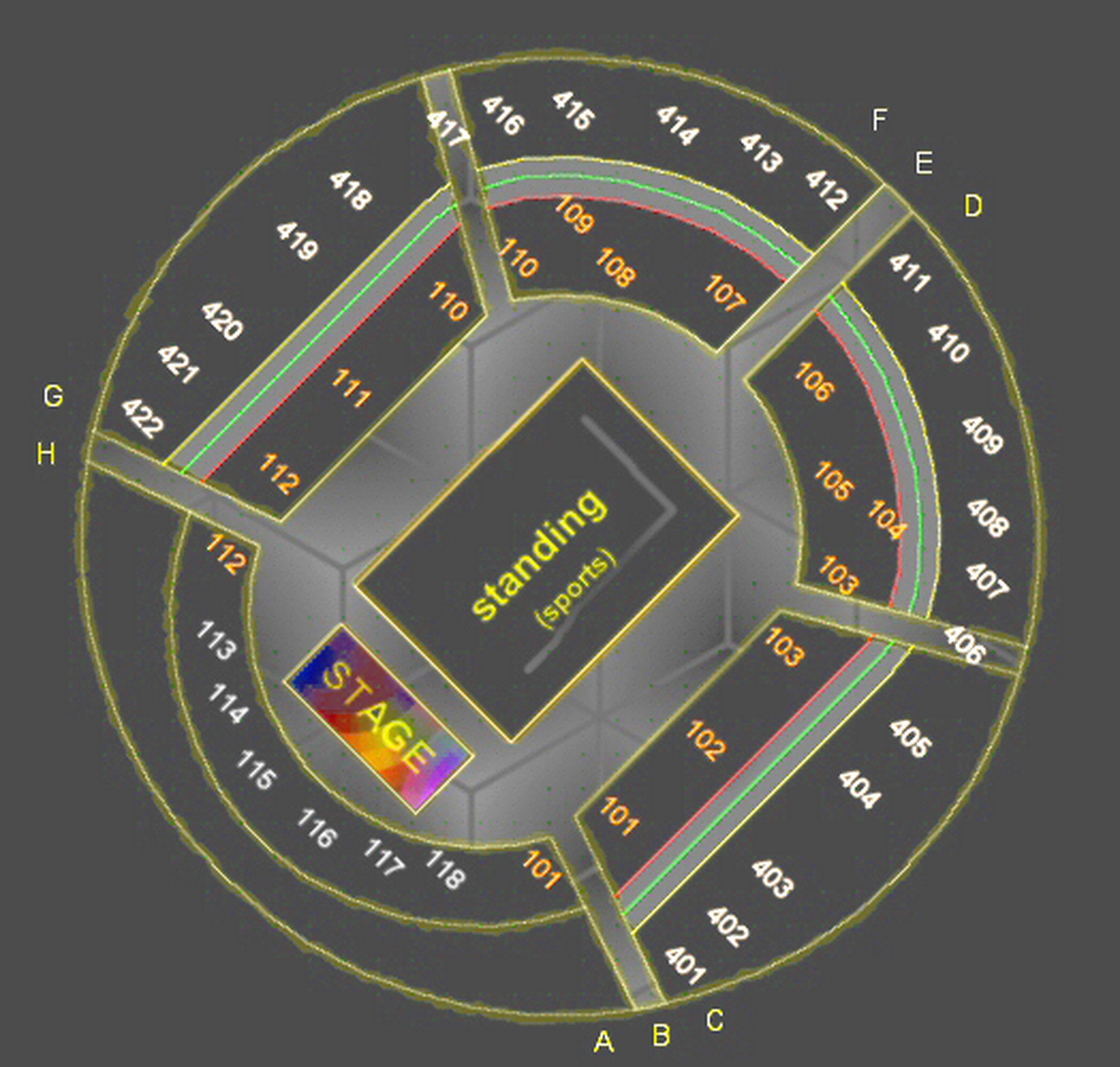 The O2 Arena London seating plan Entrance map showing gates A B C D E F G H