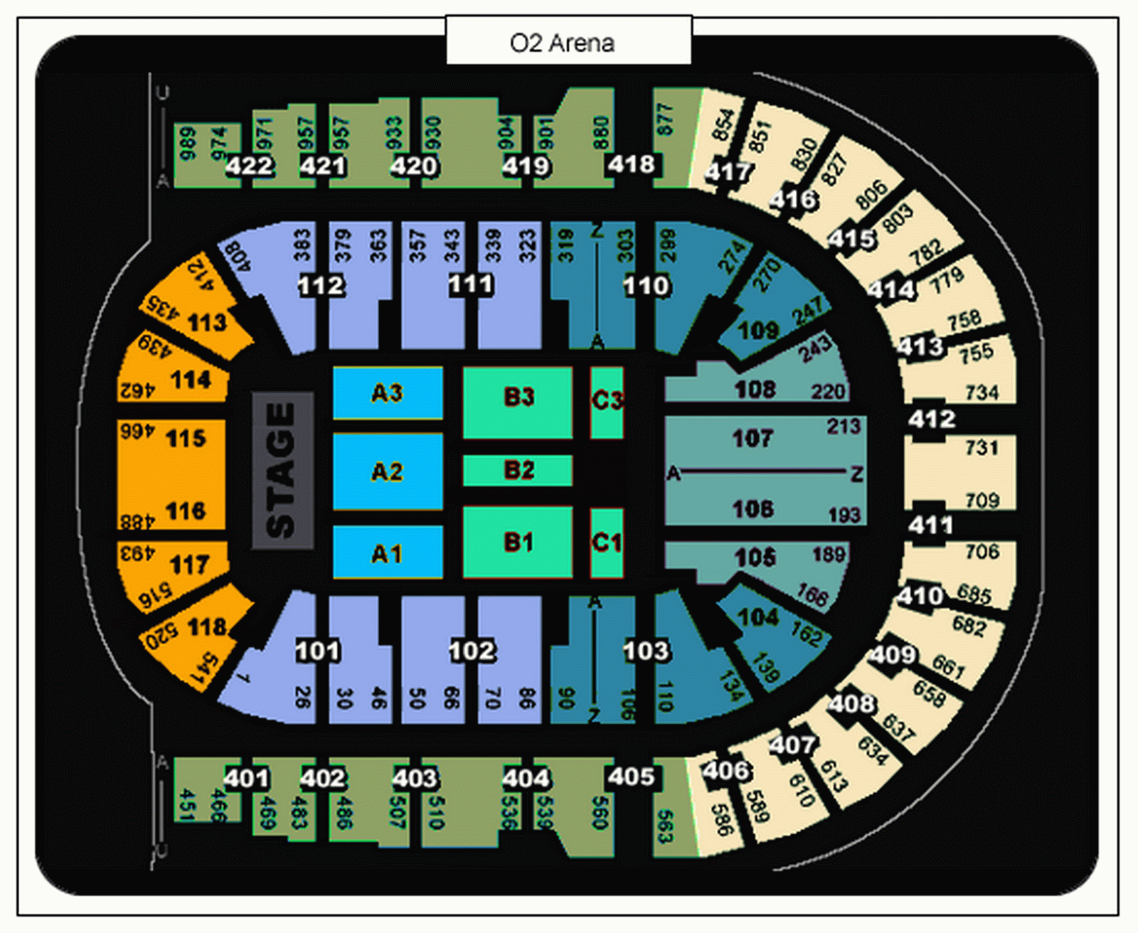 The O2 Arena London seating plan Detailed seat numbers chart