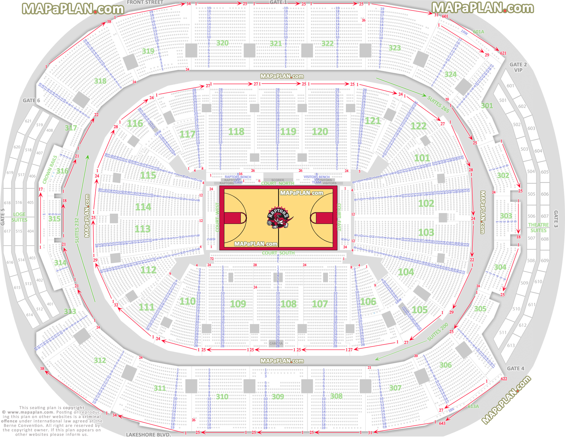 Toronto Air Canada Centre Nba Toronto Raptors Basketball Game Seat Row Numbers Plan With Executive Loge Theatre Suites