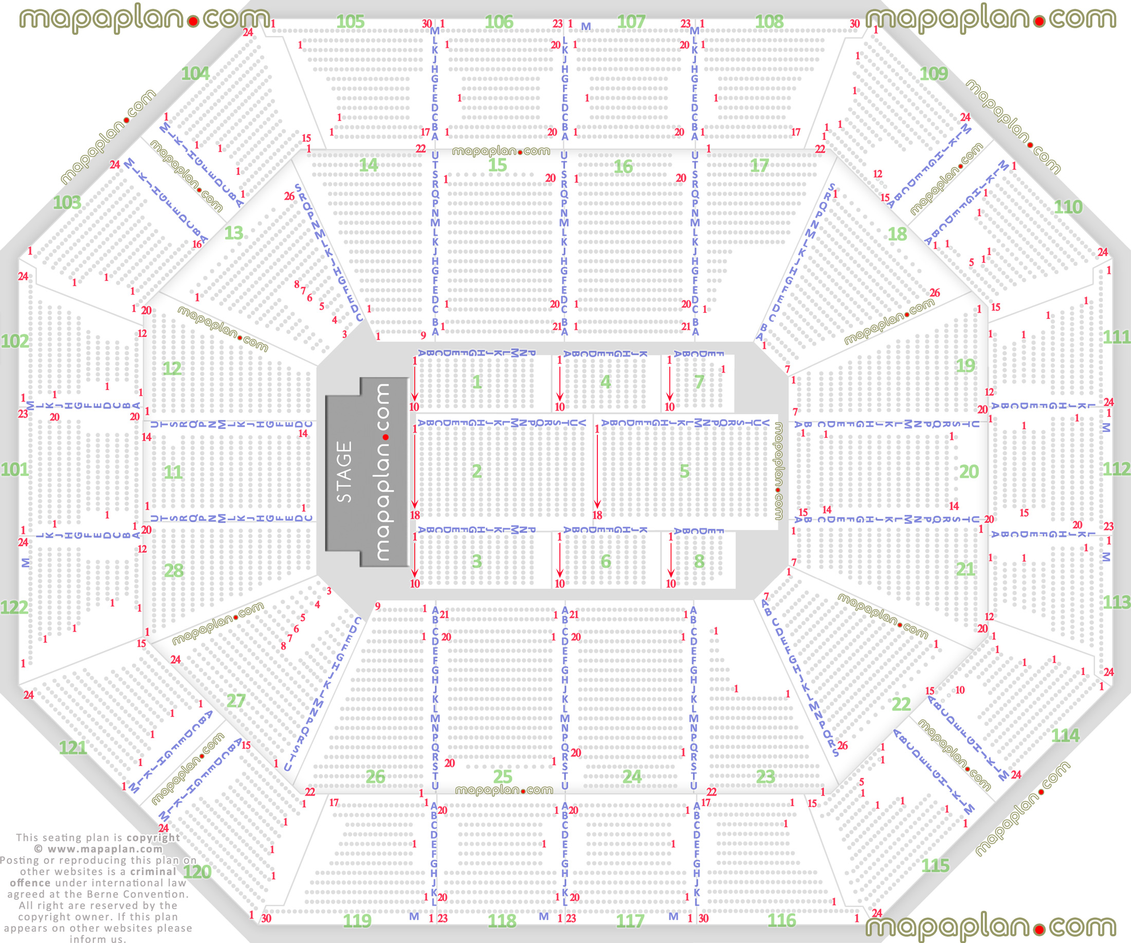 Mohegan Sun Arena - Detailed seat & row numbers end stage ...