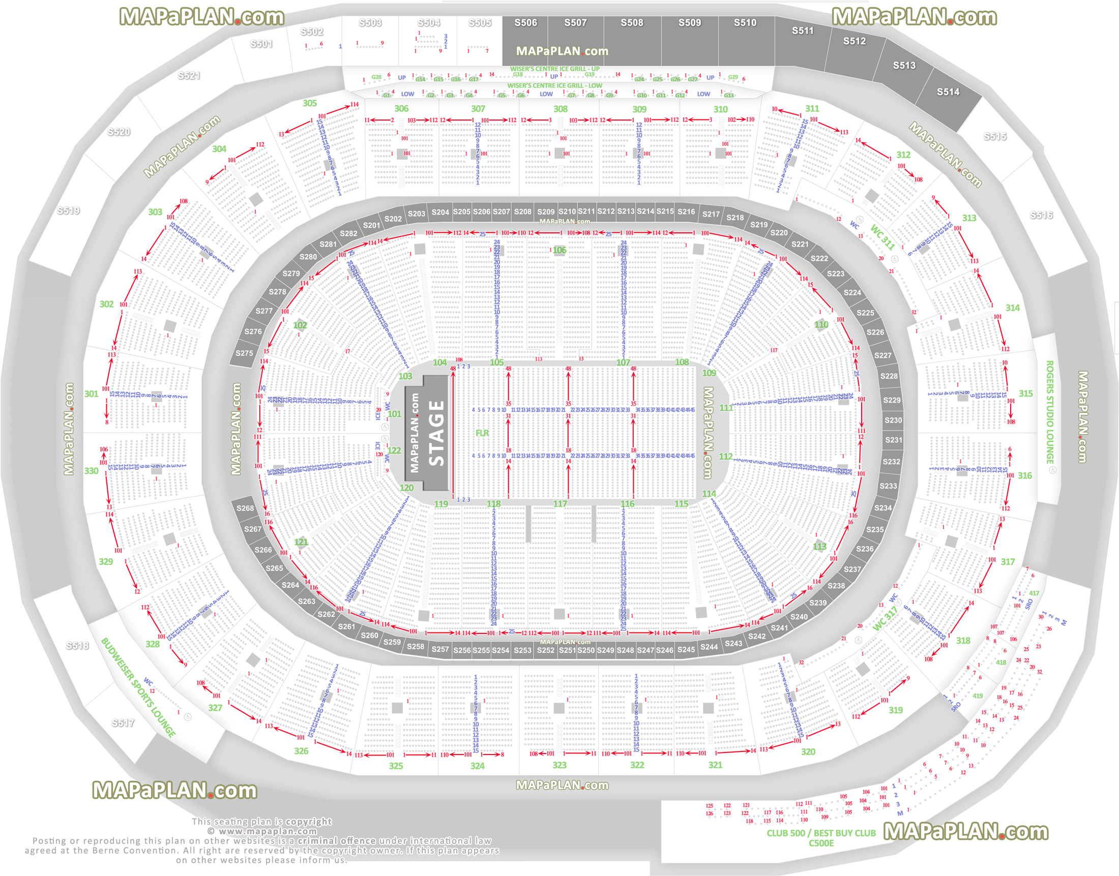 Vancouver Rogers Arena Detailed seat & row numbers end