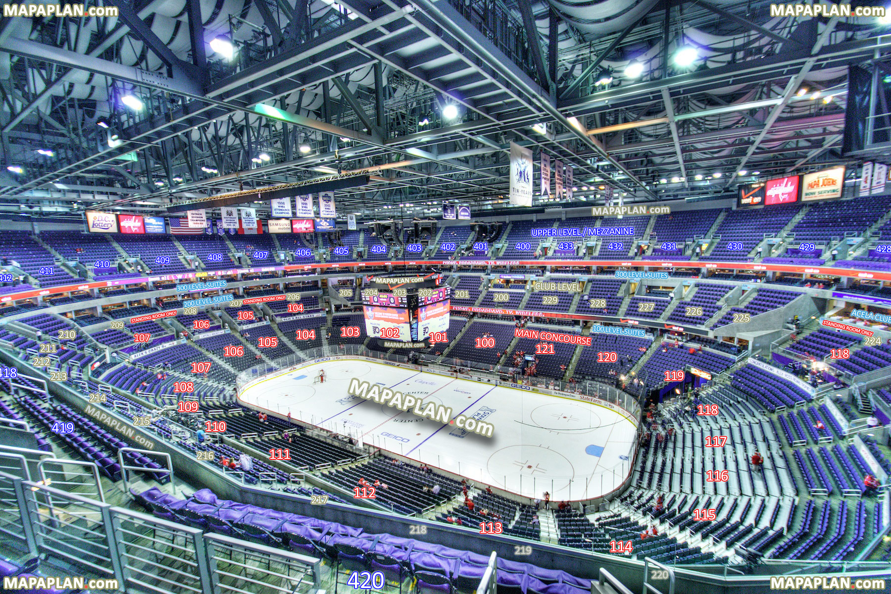 view section 420 row j seat 16 caps stadium setup image interior area arrangement sro standing room only Washington DC Capital One Arena Center seating chart