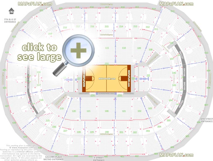 washington wizards nba gergetown hoyas mystics basketball court exact venue map individual find my seat locator courtside bench Washington DC Verizon Center seating chart