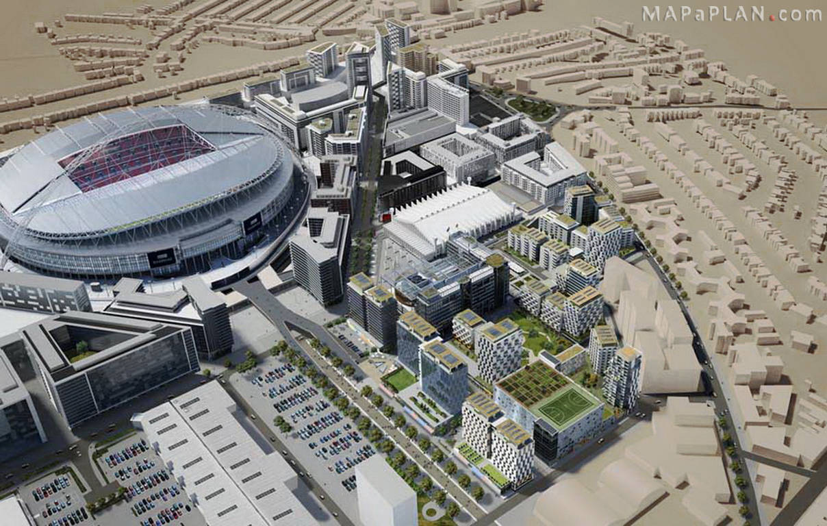 Wembley Stadium seating plan New Wembley City area birds eye view with arch roof