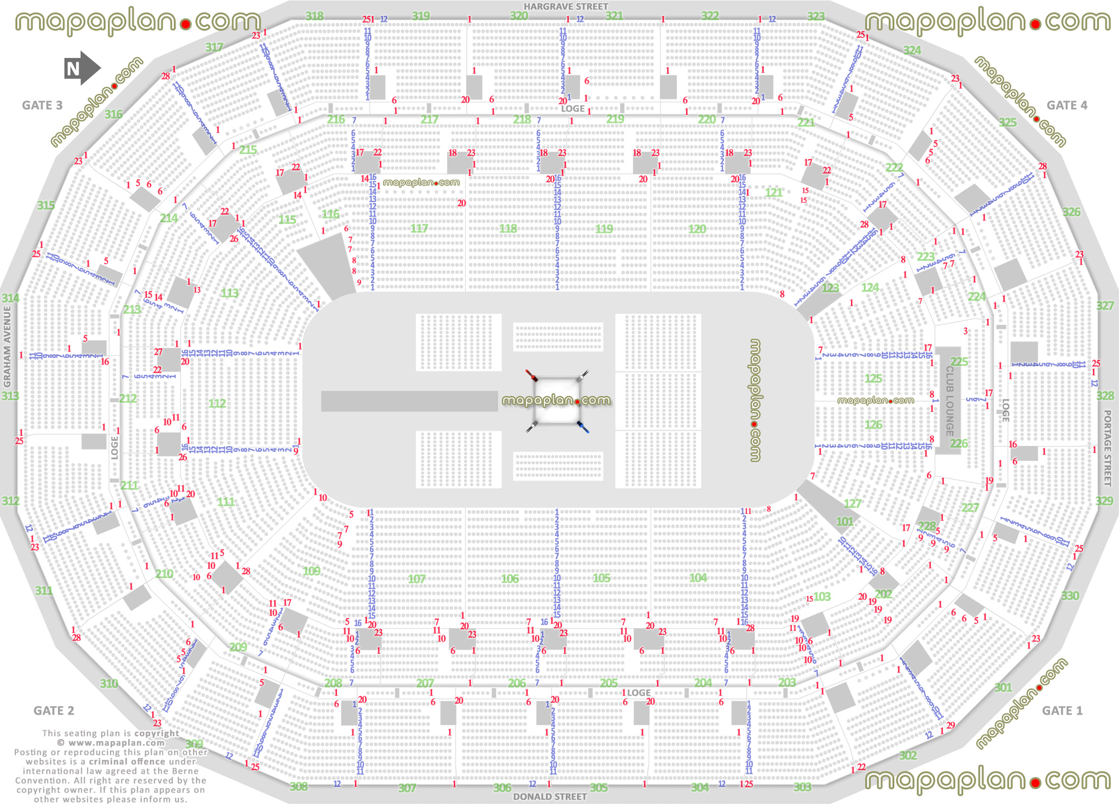 wwe wrestling boxing match events map row 360 round ring floor configuration how many rows sections 101 103 104 105 106 107 109 111 112 113 115 116 117 118 119 120 121 123 124 125 126 127 Winnipeg Canada Life Centre seating chart